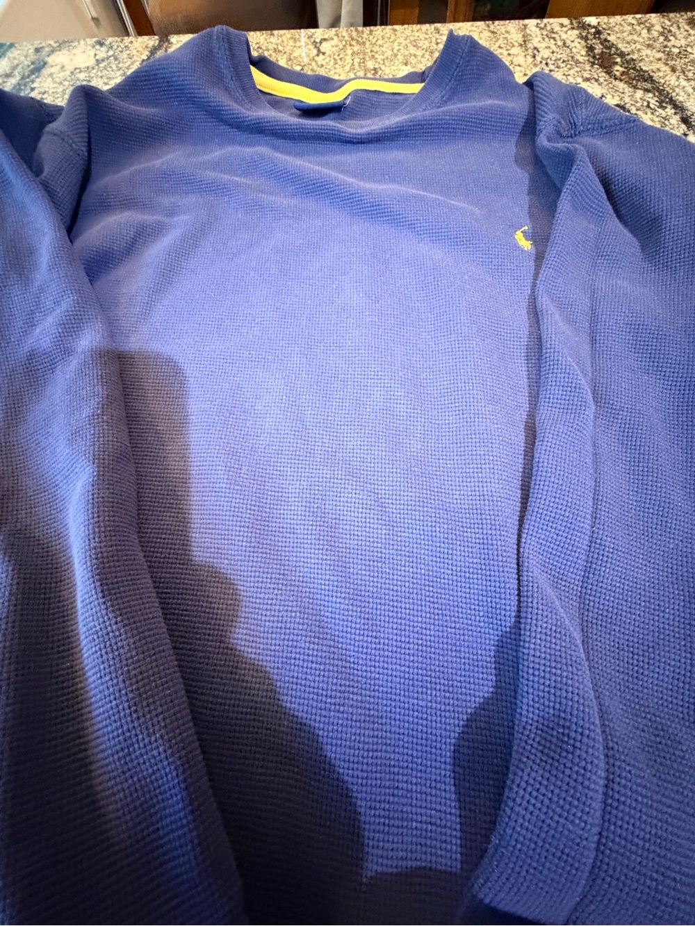 Polo by Ralph Lauren Royal Blue Crewneck Sweater with Yellow Logo Detail-waffle